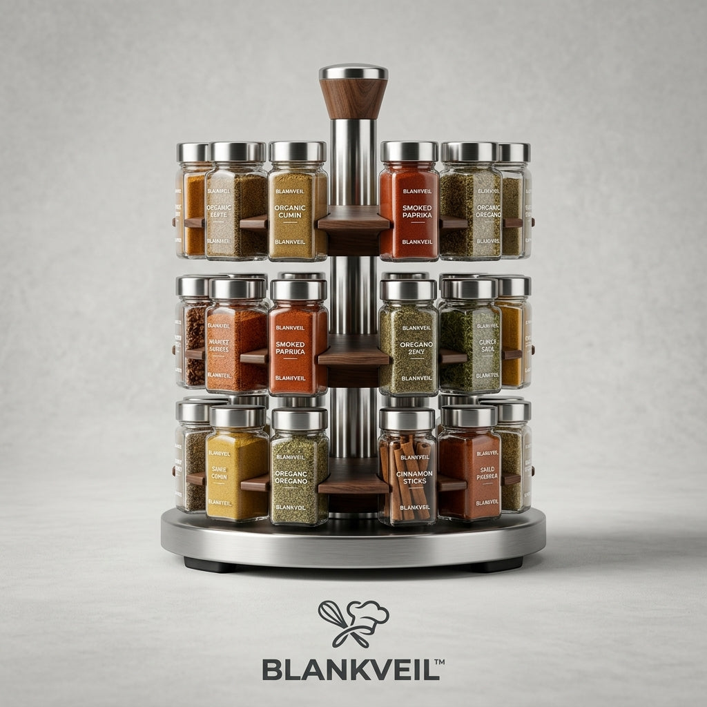 🌿 BLANKVEIL™ Rotating Spice Rack Organizer Set